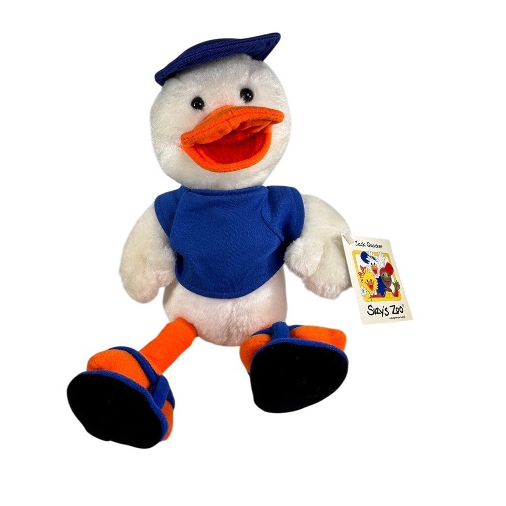 Suzy's Zoo 1995 Jack Quacker Plush Toy Blue Hat Blue Shirt Orange Feet with Tags